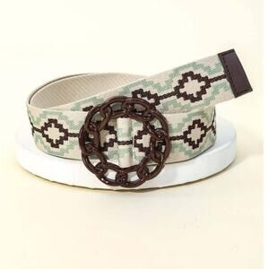 Boho Woven Belt with Round Chain Buckle Brown